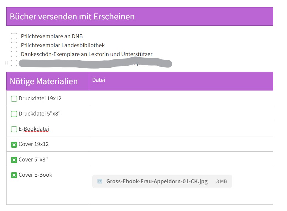 Versendungen und Materialien